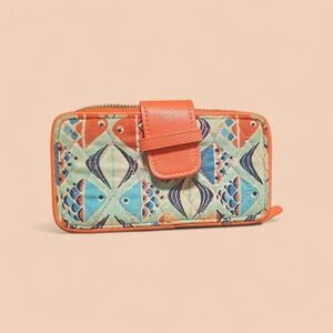 Quilted Geometric Fish Print Wallet - Orange Accent